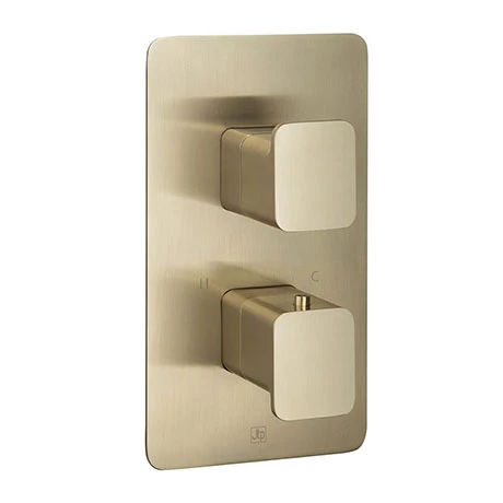 JTP Hix Brushed Brass Twin Outlet Thermostatic Concealed Shower Valve 3 JTP Hix Brushed Brass Twin Outlet Thermostatic Concealed Shower Valve