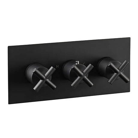 JTP Solex Matt Black Triple Outlet Thermostatic Concealed Shower Valve Horizontal 3 JTP Solex Matt Black Triple Outlet Thermostatic Concealed Shower Valve Horizontal