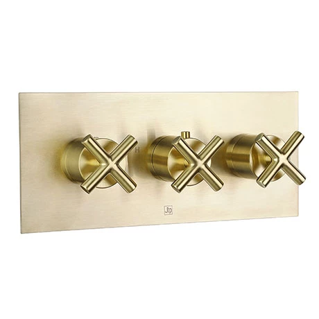 JTP Solex Brushed Brass Twin Outlet Thermostatic Concealed Shower Valve Horizontal 3 JTP Solex Brushed Brass Twin Outlet Thermostatic Concealed Shower Valve Horizontal