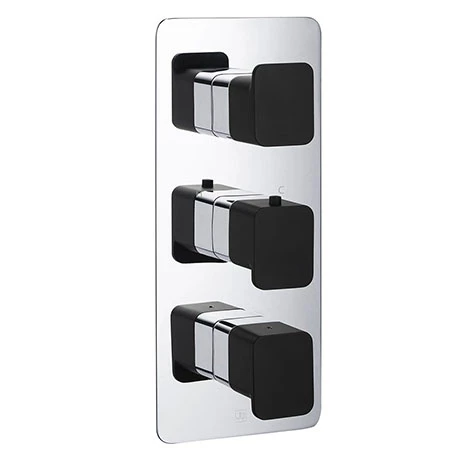 JTP Axel Triple Outlet Thermostatic Concealed Shower Valve Vertical with Matt Black Handles 3 JTP Axel Triple Outlet Thermostatic Concealed Shower Valve Vertical with Matt Black Handles