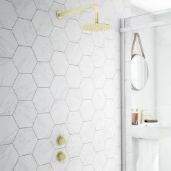 Arezzo Brushed Brass Concealed Individual Stop Tap + Thermostatic Control Shower Valve -Shower Valves Sales Store AZBB36 n d3 460