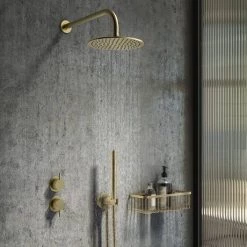 Arezzo Brushed Brass Concealed Individual Diverter + Thermostatic Control Shower Valve -Shower Valves Sales Store AZBB39 n d1 460