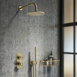 Arezzo Brushed Brass Industrial Style Round Modern Twin Concealed Shower Valve with Diverter 10 Arezzo Brushed Brass Industrial Style Round Modern Twin Concealed Shower Valve with Diverter -Shower Valves Sales Store AZBBIV2 d3 460