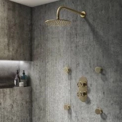Arezzo Brushed Brass Industrial Style Round Modern Twin Concealed Shower Valve with Diverter 11 Arezzo Brushed Brass Industrial Style Round Modern Twin Concealed Shower Valve with Diverter -Shower Valves Sales Store AZBBIV2 d4 460