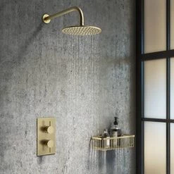 Arezzo Brushed Brass Round Modern Twin Concealed Shower Valve -Shower Valves Sales Store AZBBSV n d3 460