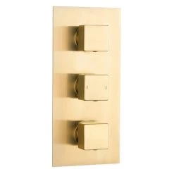 Arezzo Square Triple Concealed Thermostatic Shower Valve - Brushed Brass