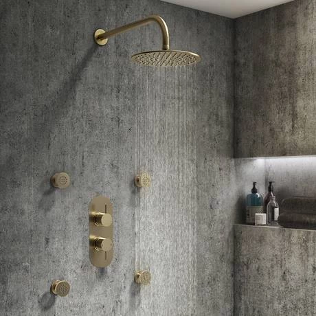 Arezzo Brushed Brass Round Twin Concealed Shower Valve w. Diverter + Oval Faceplate 4 Arezzo Brushed Brass Round Twin Concealed Shower Valve w. Diverter + Oval Faceplate - Image 2