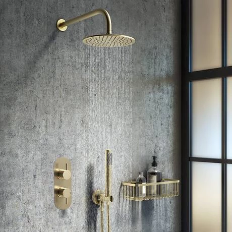 Arezzo Brushed Brass Round Twin Concealed Shower Valve w. Diverter + Oval Faceplate 6 Arezzo Brushed Brass Round Twin Concealed Shower Valve w. Diverter + Oval Faceplate - Image 4