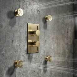 Arezzo Brushed Brass Round Modern Twin Concealed Shower Valve with Diverter 13 Arezzo Brushed Brass Round Modern Twin Concealed Shower Valve with Diverter -Shower Valves Sales Store AZBBSVD d5 460