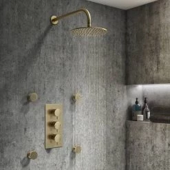 Arezzo Brushed Brass Round Modern Triple Concealed Shower Valve -Shower Valves Sales Store AZBBTSV d6 460