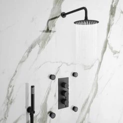 Arezzo Round Triple Concealed Thermostatic Shower Valve with Diverter - Matt Black 9 Arezzo Round Triple Concealed Thermostatic Shower Valve with Diverter - Matt Black -Shower Valves Sales Store AZBLKR38 d3 460