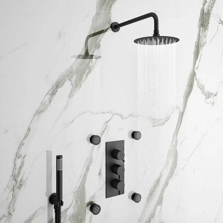 Arezzo Round Triple Concealed Thermostatic Shower Valve with Diverter - Matt Black 6 Arezzo Round Triple Concealed Thermostatic Shower Valve with Diverter - Matt Black - Image 4