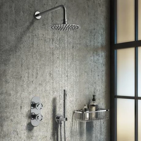 Arezzo Chrome Industrial Style Round Modern Twin Concealed Shower Valve with Diverter 6 Arezzo Chrome Industrial Style Round Modern Twin Concealed Shower Valve with Diverter - Image 4