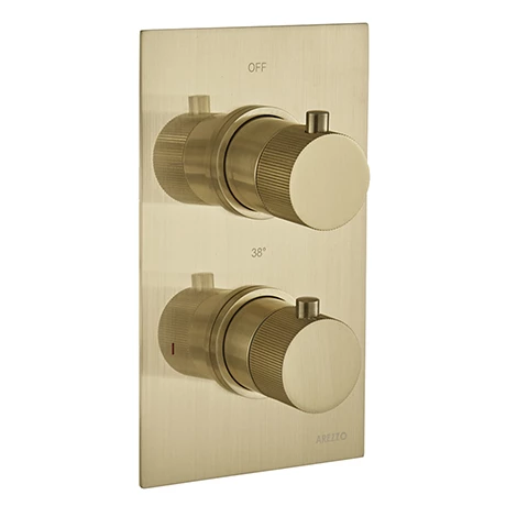 Arezzo Fluted Round Modern Twin Concealed Shower Valve - Brushed Brass 3 Arezzo Fluted Round Modern Twin Concealed Shower Valve - Brushed Brass
