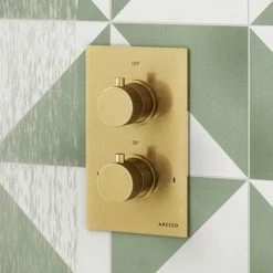 Arezzo Fluted Round Modern Twin Concealed Shower Valve - Brushed Brass 10 Arezzo Fluted Round Modern Twin Concealed Shower Valve - Brushed Brass -Shower Valves Sales Store AZFRV1BB d3 460