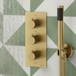 Arezzo Fluted Round Modern Triple Concealed Shower Valve - Brushed Brass -Shower Valves Sales Store AZFRV2BB d3 460