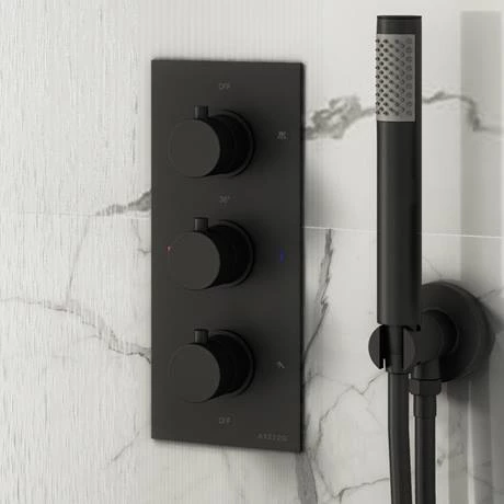 Arezzo Fluted Round Modern Triple Concealed Shower Valve - Matt Black 7 Arezzo Fluted Round Modern Triple Concealed Shower Valve - Matt Black - Image 5