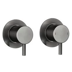 Arezzo Brushed Gunmetal Grey Concealed Individual Stop Tap + Thermostatic Control Shower Valve -Shower Valves Sales Store AZGM36 n d1 460