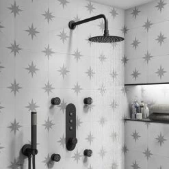 Arezzo Matt Black Industrial Style Push Button Shower Valve (3 Outlets) -Shower Valves Sales Store AZPB03RMB d5 460