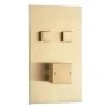 Arezzo Brushed Brass Twin Modern Square Push-Button Shower Valve with 2 Outlets -Shower Valves Sales Store AZPB2SBB l 670