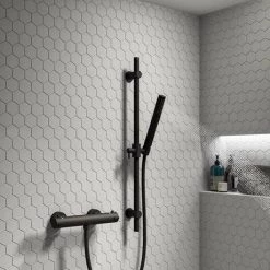 Arezzo Matt Black Round Thermostatic Bar Shower Valve -Shower Valves Sales Store AZRDBBV d2 460