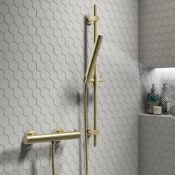 Arezzo Brushed Brass Round Thermostatic Bar Shower Valve 8 Arezzo Brushed Brass Round Thermostatic Bar Shower Valve -Shower Valves Sales Store AZRDBB d3 460