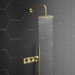 Arezzo Brushed Brass Round Wall Mounted Thermostatic Shower Valve with Handset -Shower Valves Sales Store AZSVHBB d3n 460