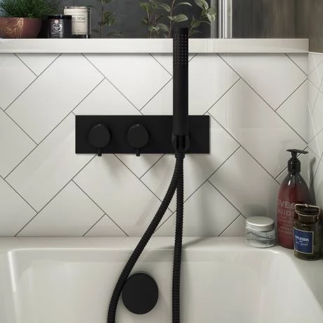 Arezzo Matt Black Round Wall Mounted Thermostatic Shower Valve with Handset 4 Arezzo Matt Black Round Wall Mounted Thermostatic Shower Valve with Handset - Image 2