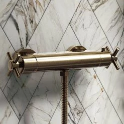 Chatsworth Antique Brass Crosshead Bottom Outlet Thermostatic Bar Shower Valve -Shower Valves Sales Store CHAB61A d4 460