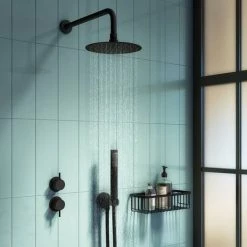 Arezzo Matt Black Concealed Individual Diverter + Thermostatic Control Shower Valve -Shower Valves Sales Store EG AZ 39AB n d1 460