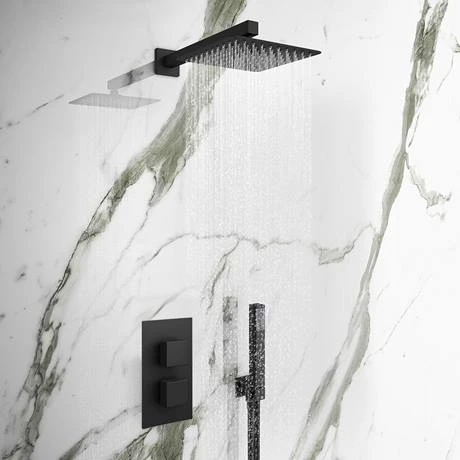 Arezzo Square Modern Twin Concealed Shower Valve with Diverter - Matt Black 4 Arezzo Square Modern Twin Concealed Shower Valve with Diverter - Matt Black - Image 2