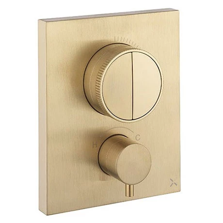 Crosswater MPRO Crossbox Push Brushed Brass Effect 2 Outlet Trim Set 3 Crosswater MPRO Crossbox Push Brushed Brass Effect 2 Outlet Trim Set