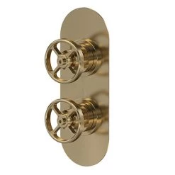 Hudson Reed Revolution Industrial Twin Concealed Thermostatic Shower Valve - Brushed Brass - SIWTW801
