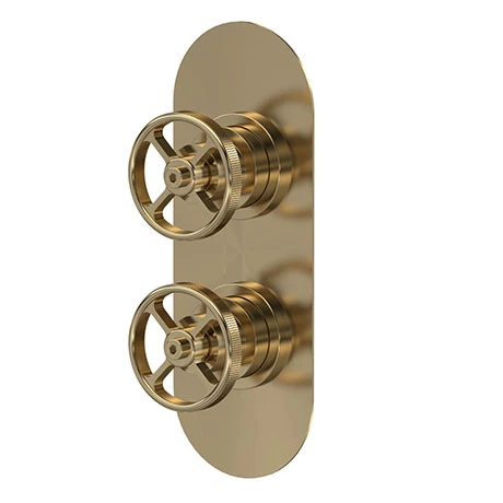 Hudson Reed Revolution Industrial Twin Concealed Thermostatic Shower Valve with Diverter - Brushed Brass - SIWTW802 3 Hudson Reed Revolution Industrial Twin Concealed Thermostatic Shower Valve with Diverter - Brushed Brass - SIWTW802
