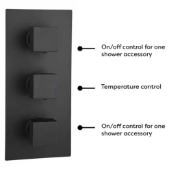 Arezzo Square Modern Triple Concealed Shower Valve - Matt Black -Shower Valves Sales Store STSV BLK nw d1 460