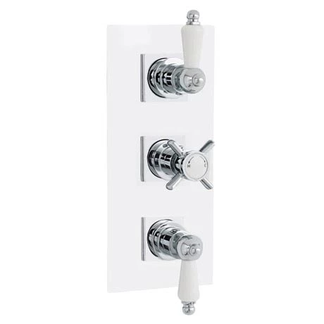 Traditional Triple Concealed Thermostatic Shower Valve with Diverter & Rectangular Plate 3 Traditional Triple Concealed Thermostatic Shower Valve with Diverter & Rectangular Plate