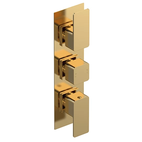 Venice Cubo Triple Thermostatic Shower Valve - Brushed Brass 3 Venice Cubo Triple Thermostatic Shower Valve - Brushed Brass