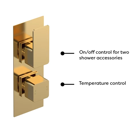 Venice Cubo Twin Thermostatic Shower Valve with Diverter - Brushed Brass 4 Venice Cubo Twin Thermostatic Shower Valve with Diverter - Brushed Brass - Image 2