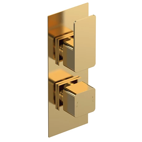 Venice Cubo Twin Thermostatic Shower Valve with Diverter - Brushed Brass 3 Venice Cubo Twin Thermostatic Shower Valve with Diverter - Brushed Brass