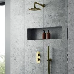 Venice Giro Twin Thermostatic Shower Valve with Diverter - Brushed Brass -Shower Valves Sales Store VG8TW02BB d2 460