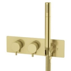 Arezzo Brushed Brass Round Wall Mounted Thermostatic Shower Valve with Handset -Shower Valves Sales Store ZSVHBB n d3 460